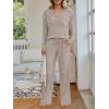 imageLILLUSORY Womens 2 Piece Lounge Sets Fall Outfits 2025 Sweatsuit Matching Cozy Soft Pjs Henley Neck Pajamas Pants FashionKhaki