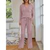 imageLILLUSORY Womens 2 Piece Lounge Sets Fall Outfits 2025 Sweatsuit Matching Cozy Soft Pjs Henley Neck Pajamas Pants FashionPink