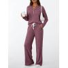 imageLILLUSORY Womens 2 Piece Lounge Sets Fall Outfits Henley Neck Sweater 2025 Matching Sweat Suits Comfy Pajamas Clothes PocketsWine