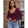 imageLILLUSORY Womens 2025 Twist Knot Fall Clothes Fashion Outfits Top Ribbed Long SleeveWine Red
