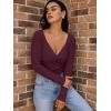 imageLILLUSORY Womens 2025 Twist Knot Fall Clothes Fashion Outfits Top Ribbed Long SleeveWine Red