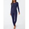 imageLILLUSORY Womens Long Johns Thermal Underwear Fleece Lined Leggings Warm Pajama Pants Set Shirts Winter Clothes 2025Navy
