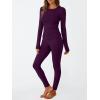 imageLILLUSORY Womens Long Johns Thermal Underwear Fleece Lined Leggings Warm Pajama Pants Set Shirts Winter Clothes 2025Purple
