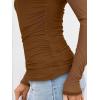 imageLILLUSORY Womens Long Sleeve Mesh Tops Mock Neck See Through Lace Shirts Sheer Going Out Sexy 2025 Fall Fashion OutfitsBrown