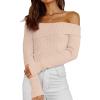 imageLILLUSORY Womens Off The Shoulder Sweaters Going Out Fall Sexy Knit Pullover Lightweight Asymmetrical Tops Clothes 2025Apricot
