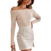 imageLILLUSORY Womens Off The Shoulder Sweaters Going Out Fall Sexy Knit Pullover Lightweight Asymmetrical Tops Clothes 2025Apricot