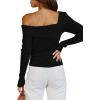 imageLILLUSORY Womens Off The Shoulder Sweaters Going Out Fall Sexy Knit Pullover Lightweight Asymmetrical Tops Clothes 2025Black