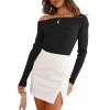 imageLILLUSORY Womens Off The Shoulder Sweaters Going Out Fall Sexy Knit Pullover Lightweight Asymmetrical Tops Clothes 2025Black