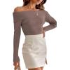 imageLILLUSORY Womens Off The Shoulder Sweaters Going Out Fall Sexy Knit Pullover Lightweight Asymmetrical Tops Clothes 2025Caramel