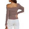 imageLILLUSORY Womens Off The Shoulder Sweaters Going Out Fall Sexy Knit Pullover Lightweight Asymmetrical Tops Clothes 2025Caramel