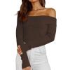 imageLILLUSORY Womens Off The Shoulder Sweaters Going Out Fall Sexy Knit Pullover Lightweight Asymmetrical Tops Clothes 2025Coffee