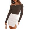 imageLILLUSORY Womens Off The Shoulder Sweaters Going Out Fall Sexy Knit Pullover Lightweight Asymmetrical Tops Clothes 2025Coffee