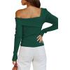 imageLILLUSORY Womens Off The Shoulder Sweaters Going Out Fall Sexy Knit Pullover Lightweight Asymmetrical Tops Clothes 2025Dark Green