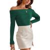 imageLILLUSORY Womens Off The Shoulder Sweaters Going Out Fall Sexy Knit Pullover Lightweight Asymmetrical Tops Clothes 2025Dark Green