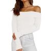 imageLILLUSORY Womens Off The Shoulder Sweaters Going Out Fall Sexy Knit Pullover Lightweight Asymmetrical Tops Clothes 2025White