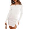 imageLILLUSORY Womens Off The Shoulder Sweaters Going Out Fall Sexy Knit Pullover Lightweight Asymmetrical Tops Clothes 2025White
