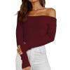 imageLILLUSORY Womens Off The Shoulder Sweaters Going Out Fall Sexy Knit Pullover Lightweight Asymmetrical Tops Clothes 2025Wine Red