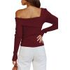 imageLILLUSORY Womens Off The Shoulder Sweaters Going Out Fall Sexy Knit Pullover Lightweight Asymmetrical Tops Clothes 2025Wine Red