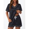 imageLILLUSORY Womens Silk Satin Pajama Set 2025 Short Sleeve Pjs Loungewear 2 Piece Sleepwear Matching Lounge OutfitBlack
