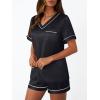 imageLILLUSORY Womens Silk Satin Pajama Set 2025 Short Sleeve Pjs Loungewear 2 Piece Sleepwear Matching Lounge OutfitBlack