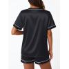 imageLILLUSORY Womens Silk Satin Pajama Set 2025 Short Sleeve Pjs Loungewear 2 Piece Sleepwear Matching Lounge OutfitBlack