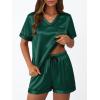 imageLILLUSORY Womens Silk Satin Pajama Set 2025 Short Sleeve Pjs Loungewear 2 Piece Sleepwear Matching Lounge OutfitGreen