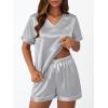 imageLILLUSORY Womens Silk Satin Pajama Set 2025 Short Sleeve Pjs Loungewear 2 Piece Sleepwear Matching Lounge OutfitLight Grey