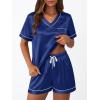 imageLILLUSORY Womens Silk Satin Pajama Set 2025 Short Sleeve Pjs Loungewear 2 Piece Sleepwear Matching Lounge OutfitNavy Blue