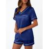 imageLILLUSORY Womens Silk Satin Pajama Set 2025 Short Sleeve Pjs Loungewear 2 Piece Sleepwear Matching Lounge OutfitNavy Blue