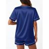 imageLILLUSORY Womens Silk Satin Pajama Set 2025 Short Sleeve Pjs Loungewear 2 Piece Sleepwear Matching Lounge OutfitNavy Blue