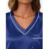 imageLILLUSORY Womens Silk Satin Pajama Set 2025 Short Sleeve Pjs Loungewear 2 Piece Sleepwear Matching Lounge OutfitNavy Blue