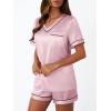 imageLILLUSORY Womens Silk Satin Pajama Set 2025 Short Sleeve Pjs Loungewear 2 Piece Sleepwear Matching Lounge OutfitPink
