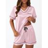 imageLILLUSORY Womens Silk Satin Pajama Set 2025 Short Sleeve Pjs Loungewear 2 Piece Sleepwear Matching Lounge OutfitPink