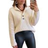 imageLILLUSORY Womens V Neck Pullover Sweaters Casual Cable Knit Chunky Warm Cute Tops with Collar PoloApricot