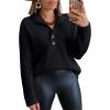 imageLILLUSORY Womens V Neck Pullover Sweaters Casual Cable Knit Chunky Warm Cute Tops with Collar PoloBlack