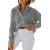 imageLILLUSORY Womens V Neck Pullover Sweaters Casual Cable Knit Chunky Warm Cute Tops with Collar PoloLight Grey