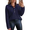 imageLILLUSORY Womens V Neck Pullover Sweaters Casual Cable Knit Chunky Warm Cute Tops with Collar PoloNavy Blue