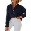 imageLILLUSORY Womens V Neck Pullover Sweaters Casual Cable Knit Chunky Warm Cute Tops with Collar PoloNavy Blue