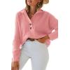 imageLILLUSORY Womens V Neck Pullover Sweaters Casual Cable Knit Chunky Warm Cute Tops with Collar PoloPink