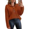 imageLILLUSORY Womens V Neck Pullover Sweaters Casual Cable Knit Chunky Warm Cute Tops with Collar PoloRust Red