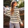 imageLILLUSORY Womens V Neck Pullover Sweaters Casual Cable Knit Chunky Warm Cute Tops with Collar PoloStriped Apricot