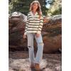 imageLILLUSORY Womens V Neck Pullover Sweaters Casual Cable Knit Chunky Warm Cute Tops with Collar PoloStriped Apricot
