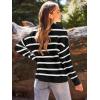 imageLILLUSORY Womens V Neck Pullover Sweaters Casual Cable Knit Chunky Warm Cute Tops with Collar PoloStriped Black
