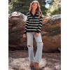 imageLILLUSORY Womens V Neck Pullover Sweaters Casual Cable Knit Chunky Warm Cute Tops with Collar PoloStriped Black