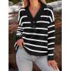 imageLILLUSORY Womens V Neck Pullover Sweaters Casual Cable Knit Chunky Warm Cute Tops with Collar PoloStriped Black