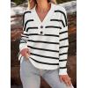 imageLILLUSORY Womens V Neck Pullover Sweaters Casual Cable Knit Chunky Warm Cute Tops with Collar PoloStriped White
