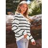 imageLILLUSORY Womens V Neck Pullover Sweaters Casual Cable Knit Chunky Warm Cute Tops with Collar PoloStriped White