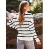imageLILLUSORY Womens V Neck Pullover Sweaters Casual Cable Knit Chunky Warm Cute Tops with Collar PoloStriped White