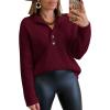 imageLILLUSORY Womens V Neck Pullover Sweaters Casual Cable Knit Chunky Warm Cute Tops with Collar PoloWine