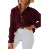 imageLILLUSORY Womens V Neck Pullover Sweaters Casual Cable Knit Chunky Warm Cute Tops with Collar PoloWine
